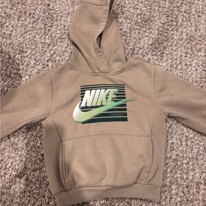 Nike Kids Tan Hoodie with Green Logo